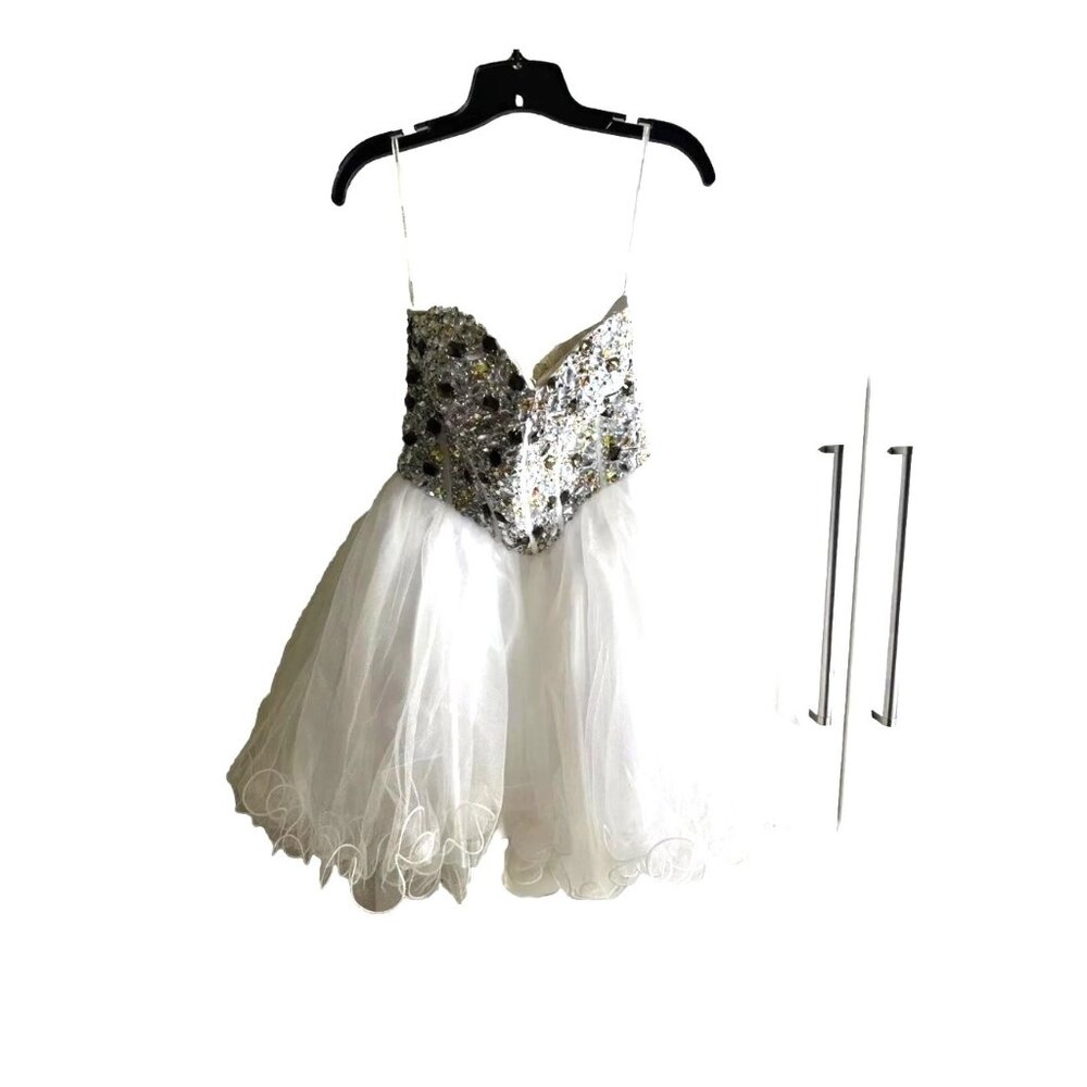 Y2K Alyce Beaded Cocktail Dress 2 Tulle Skirt Crystal Embellished Corset Bodice
